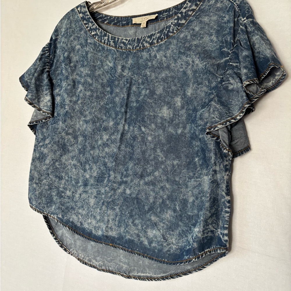 Chelsea & Violet Washed Blue Ruffle Blouse - Picture 6 of 6
